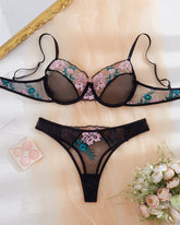 Embroidery Patchwork Mesh Bra Sets